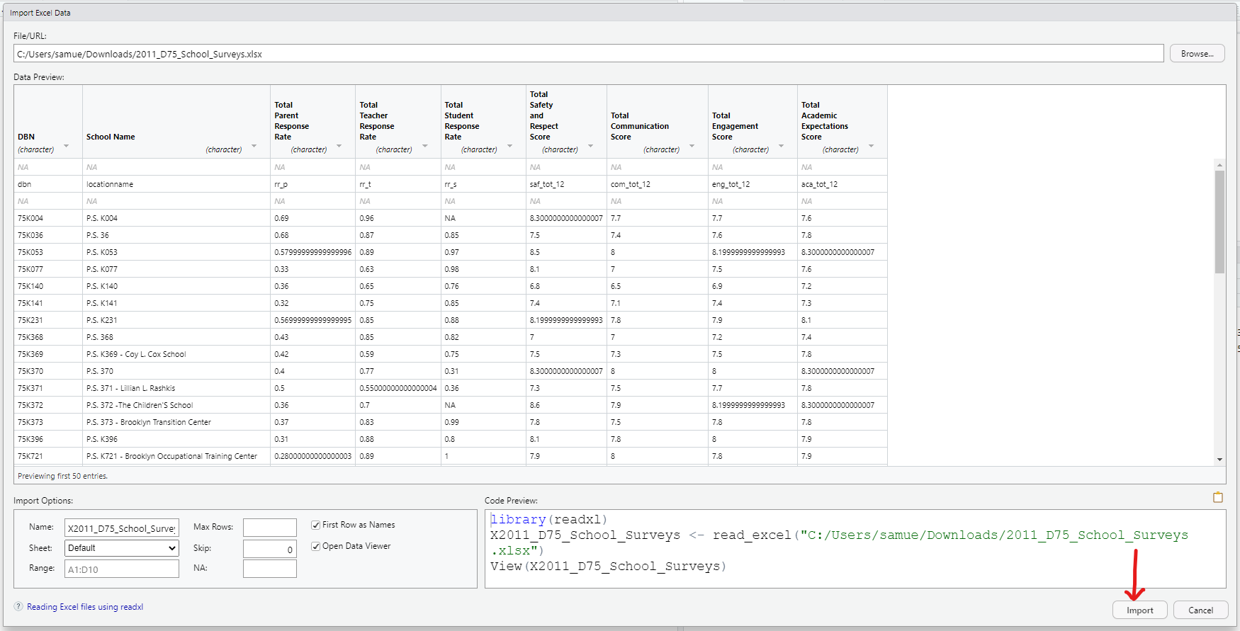 Import Excel into RStudio 10